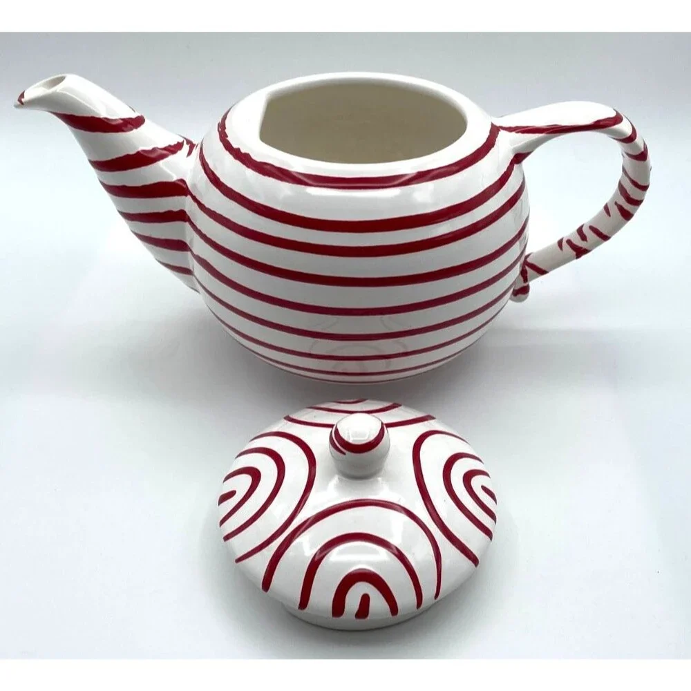 Gmunder Keramik Austria Red Flamed Teapot with Lid Dizzy Red Stripe VERY RARE